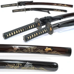 Antique Japanese Lacquer Maki-e Koshirae Sword Mountings Daisho Set Edo Era - Picture 1 of 9