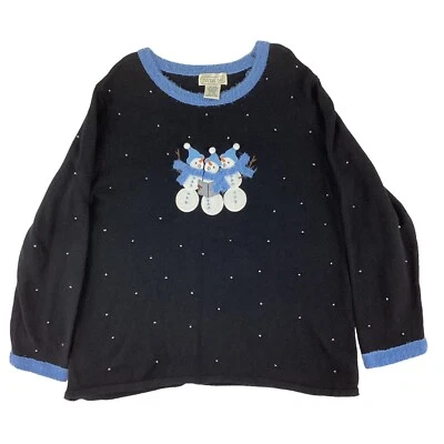 Suéter de Navidad Mandal Bay para mujer XXL 2XL villancicos muñeco de nieve con cuentas negro azul Foto 1 de 4