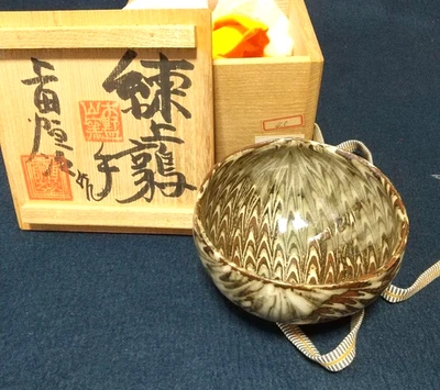Tea Bowl Neriage-Uzurate φ5.1×H3.0in W/ Wood Box by Tsuneji Ueda Tea Utensils FS - Image 1 of 4