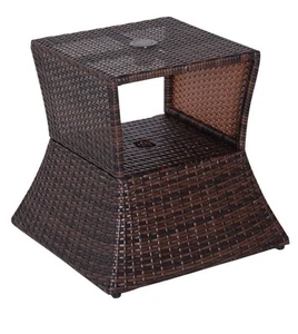 Outdoor Patio Rattan Wicker Coffee Table Bistro Side Table with Umbrella Hole - Picture 1 of 8
