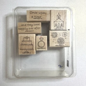 Stampin Up! MÄRCHENHOCHZEIT Holzblock Gummistempel 6er Set Tortenring Kapelle - Bild 1 von 3