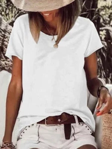 Women's Short Sleeve Solid Color Printed T-Shirt women casual tops - Picture 1 of 18