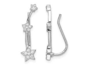 Sterling Silver Star Climber Earrings with Cubic Zirconia (CZ) - Picture 1 of 3