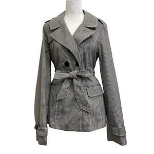 Halogen schwarz weiß karierte kurze Gürtel Taille Jacke Gr. L Retro Preppy City Mantel - Bild 1 von 12