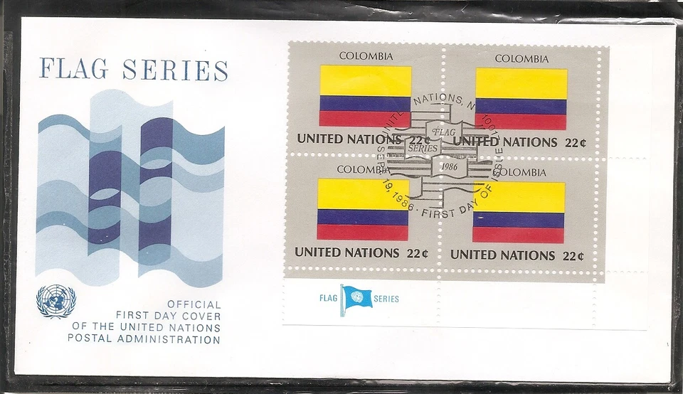 United nations 1986 Flag Series SC # 492 Colombia FDC. Block Of 4. UNPA - Image 1 of 1