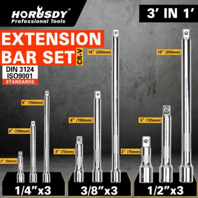 9pc 1/4 3/8 1/2 Drive Extensions Extend Bars Set Ratchet Sockets Wrenches - Image 1 of 4