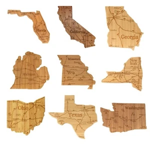 Bamboo Engraved State Silhouette w/ Map Serving and Cutting Board - Picture 1 of 21