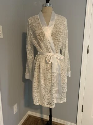 Bata de satén de encaje blanco vintage años 90 pura novia coqueta dulce boho elegante encubrimiento Foto 1 de 4