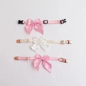 Silk Pink Dog Collar with Bow – Adjustable Pet Collar Cute - Picture 1 of 9