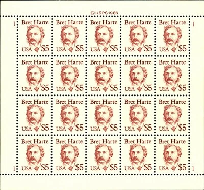 US #2196/b $5 Bret Harte Tag Varieties Sheets of 20 (2) MNH VF-XF - Image 1 of 4