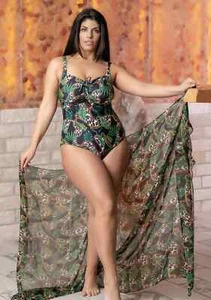 Curvy Costume intero mare donna taglie 52-54-56-58 con pareo coordinato - Foto 1 di 1