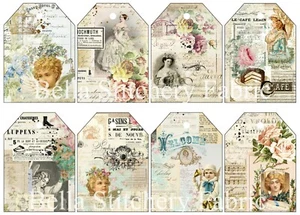 8er Set Shabby Chic Stoff Baumwoll Etiketten - Quilten, Kissen & Junk Journaling - Bild 1 von 3