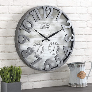 Large Rustic Wall Clock Farmhouse Porch Outdoor Patio Home Decor Gray Round 18in