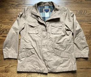 Vintage Lands End Plaid Wool Lined Chore Barn Jacket Mens Large Beige Insulated - Picture 1 of 13