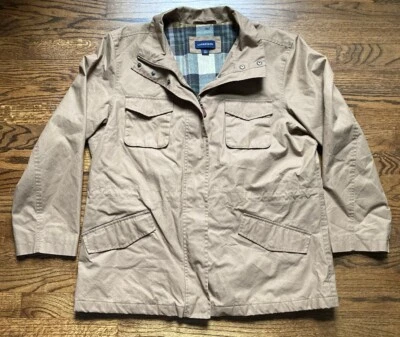 Vintage Lands End Plaid Wool Lined Chore Barn Jacket Mens Large Beige Insulated - Image 1 of 4