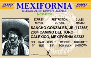 Mexifornia Illegal Alien Drivers License 3.4” X 2.2” Laminated ID Card. - Picture 1 of 2