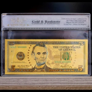 100mg 24K Gold 2009 $5 Five Dollar Bill Federal Reserve Banknote with White COA - Picture 1 of 2