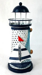 Metall Leuchtturm LED Beleuchtung 18 cm Höhe mit Blech-Boot - Bild 1 von 3