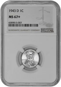 1943 D 1C Lincoln Steel Wheat Cent NGC MS 67+ New Holder - Picture 1 of 2