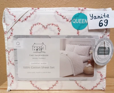 Juego de sábanas THE FARMHOUSE Rachel Ashwell ShabbyChic blanco/rosa Queen corazones florales Foto 1 de 3