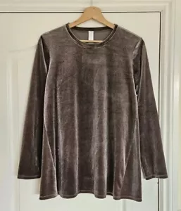 MarlaWynne Modern Crew Neck Long Sleeve Velvet Butterfly Top, Taupe, New, Sz S - Picture 1 of 6
