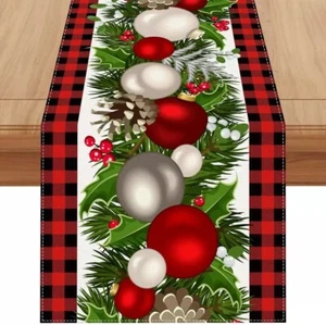 Jiudungs Linen Red and Black Buffalo Check Christmas Table Runner 72 Inches Long - Picture 1 of 12