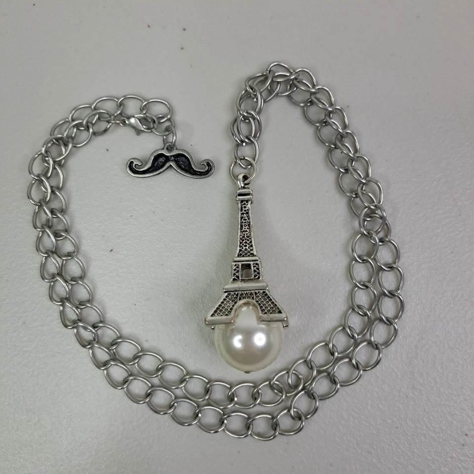 2000s Eiffel Tower Mustache Charm Novelty Chain Necklace - Image 1 of 1