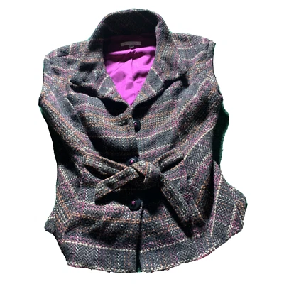 Chaleco Cabi Mujer MED Lana Cinch Up Tweed Cuadros Corbata Sin Mangas Chaqueta Academia Foto 1 de 4