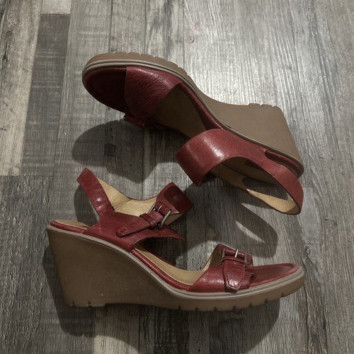 Ecco Adora 2 Cinturino Sandali Donna 39 8 5 Rossa Pelle Zeppa Piattaforma Regolabili
