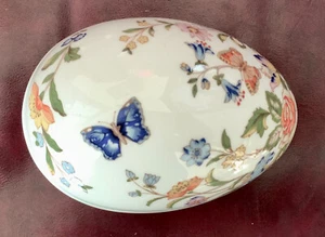 Aynsley England Fine Bone China Egg Shaped Trinket Box Cottage Garden 4.25” Long - Picture 1 of 8