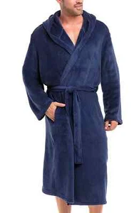 NWT Alexander Del Rossa Men's Long Hooded Fleece Soft Bathrobe 1X/2X Navy Blue - Picture 1 of 1