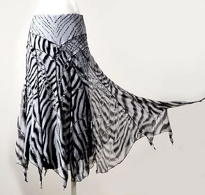 NWT ALBERTO MAKALI SILK HANDKERCHIEF SKIRT WITH ASYMMETRICAL HEM ZEBRA BLACK 6  - Image 1 of 3