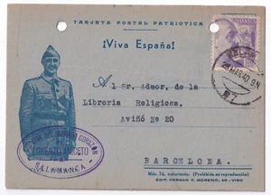 1940 - España - Tarjeta Postal Patriotica - Salamanca a Barcelona - Imagen 1 de 2