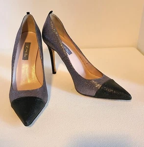 SJP SARAH JESSICA PARKER FAWN 70 GLITTER HEELS SPARKLE SILVER BLACK SZ EU 37.5 - Picture 1 of 10