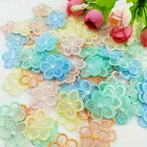 Embroidered Mesh Lace Flower Patch Applique - 5 Pack - Sew On - Soft Colors - Picture 1 of 4