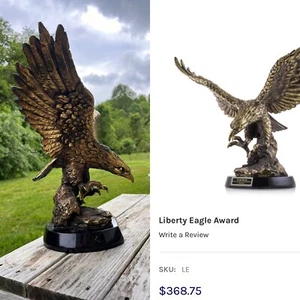 $368 Gold-Metallic Finished Resin Eagle Liberty Award Bird Of Prey Statue 18.5” - Picture 1 of 15