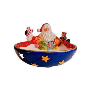VTG Santa Christmas Serving Bowl Signature Home Collection Ceramic Hand Painted - Picture 1 of 12