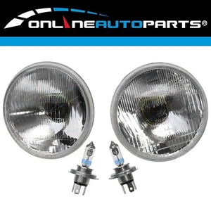 D/Glass Headlights 2 x 5-3/4" Round Lamp Kit H4 60/55w Prism Halogen Conversion - Picture 1 of 3