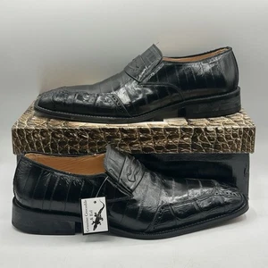 NEW David Eden Mens Genuine Crocodile&Eel Loafer Shoes Black Slip On SZ 11 - Picture 1 of 11