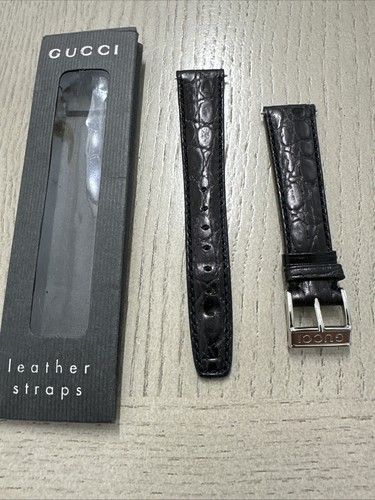 Cinturino orologio Gucci autentico nero pad pelle di coccodrillo 18 mm