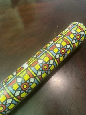 Rolo de papel de contato vintage vitral e forro de prateleira inspirado em Piet Mondrian - Imagem 1 de 4