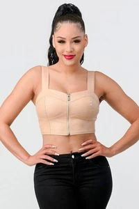 Lux Faux Leather Pu Zipup Strap Sleeveless Cropped Top - Picture 1 of 6