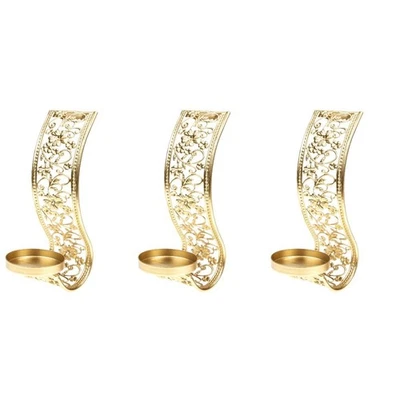 3pcs Metal Wall Sconce Candle Holder Wall Hanging Home Hollow Out Candleholder - Image 1 of 4