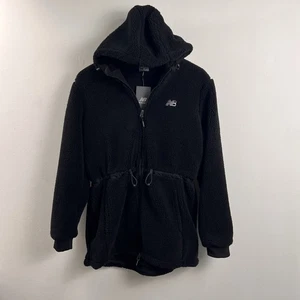 NWT NB New Balance Jacket Black Hooded Full Zip Sherpa Fleece Jacket Women’s M - Picture 1 of 7