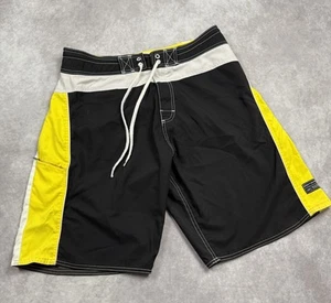 VTG Body Glove Men's Sz L 34 Board Swim Shorts Trunks Black Yellow White Logo - Picture 1 of 20