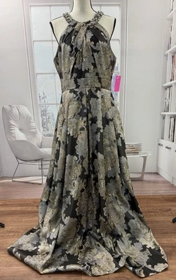 Eliza J Embellished Metallic Jacquard Brocade Floral Ballgown SZ 14 W/Pockets - Image 1 of 4