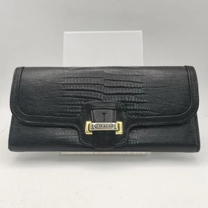 Coach Long Wallet Crocodile Black Leather Used - Picture 1 of 15