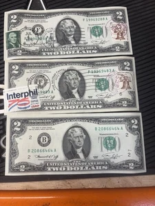 Two 1976 Bicentennial  1ST Day Issue $2 Two Dollar Bills & 1976 Two Dollar Bill - Picture 1 of 8
