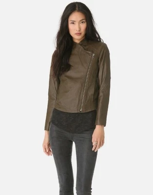 Chaqueta de motociclista de cuero HELMUT LANG en verde oliva talla P / $895 Foto 1 de 4