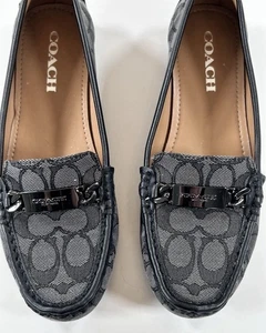 NEW COACH Black Olive Signature Logo 7B Leather Monogram Loafers Women's Shoes - Photo 1/8